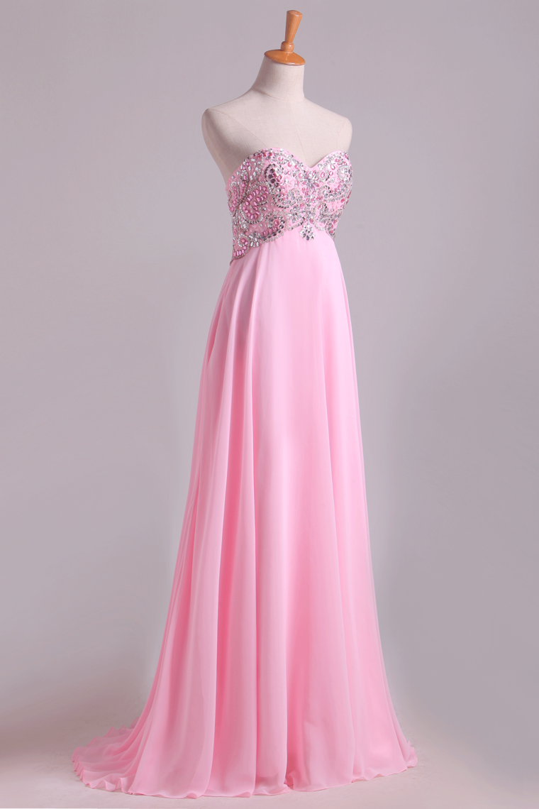 2022 New Prom Dresses Sweetheart Chiffon With Beading Floor Length