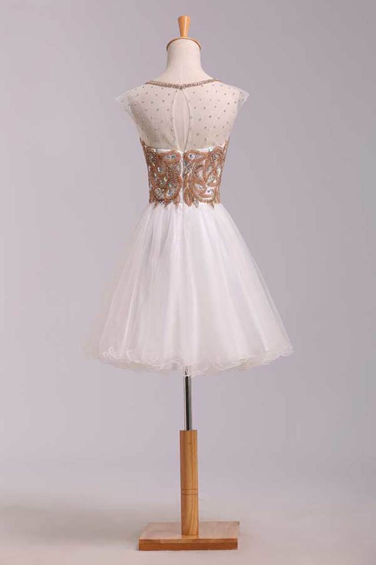 2022 Lovely Homecoming Dresses A Line White Scoop Short/Mini Tulle