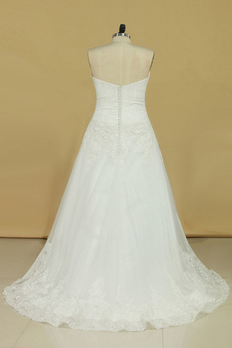 2022 Plus Size Sweetheart Tulle With Applique Court Train A Line Wedding Dresses