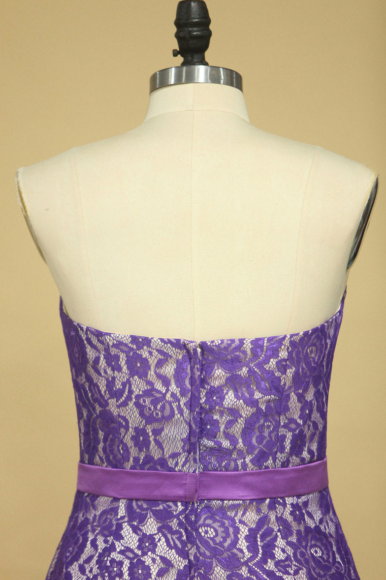 2022 Purple Strapless Prom Dresses Mermaid Floor Length With Trumpet Lace Skirt
