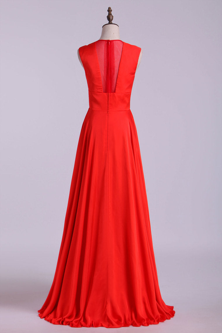 2022 New V-Neck Prom Dresses A-Line Chiffon Floor-Length