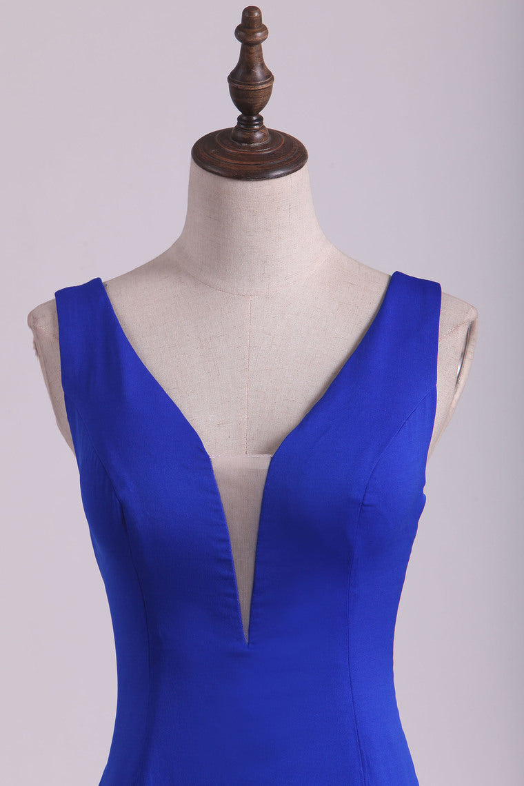 2022 Sexy Open Back Prom Dresses Mermaid  V Neck Court Train Spandex