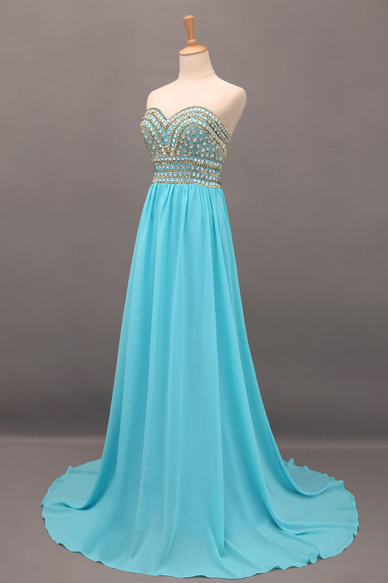 2022 New Arrival Prom Gown A-Line Sweetheart Sweep/Brush Chiffon With Beading&Rhinestone