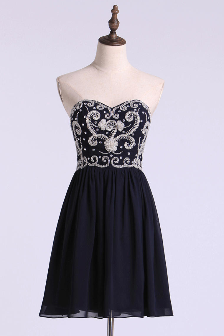 2022 Homecoming Dresses Beaded Sweetheart A-Line Short Chiffon