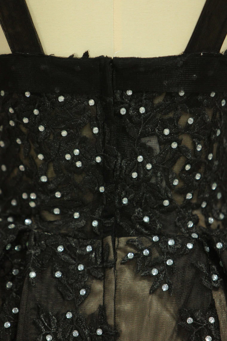 2022 Black Sexy Bateau  A-Line Prom Gown Sweep Train With Beads & Applique