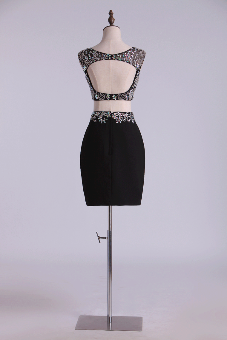 2022 Bateau Sheath Homecoming Dresses Short Two Pieces With Beading