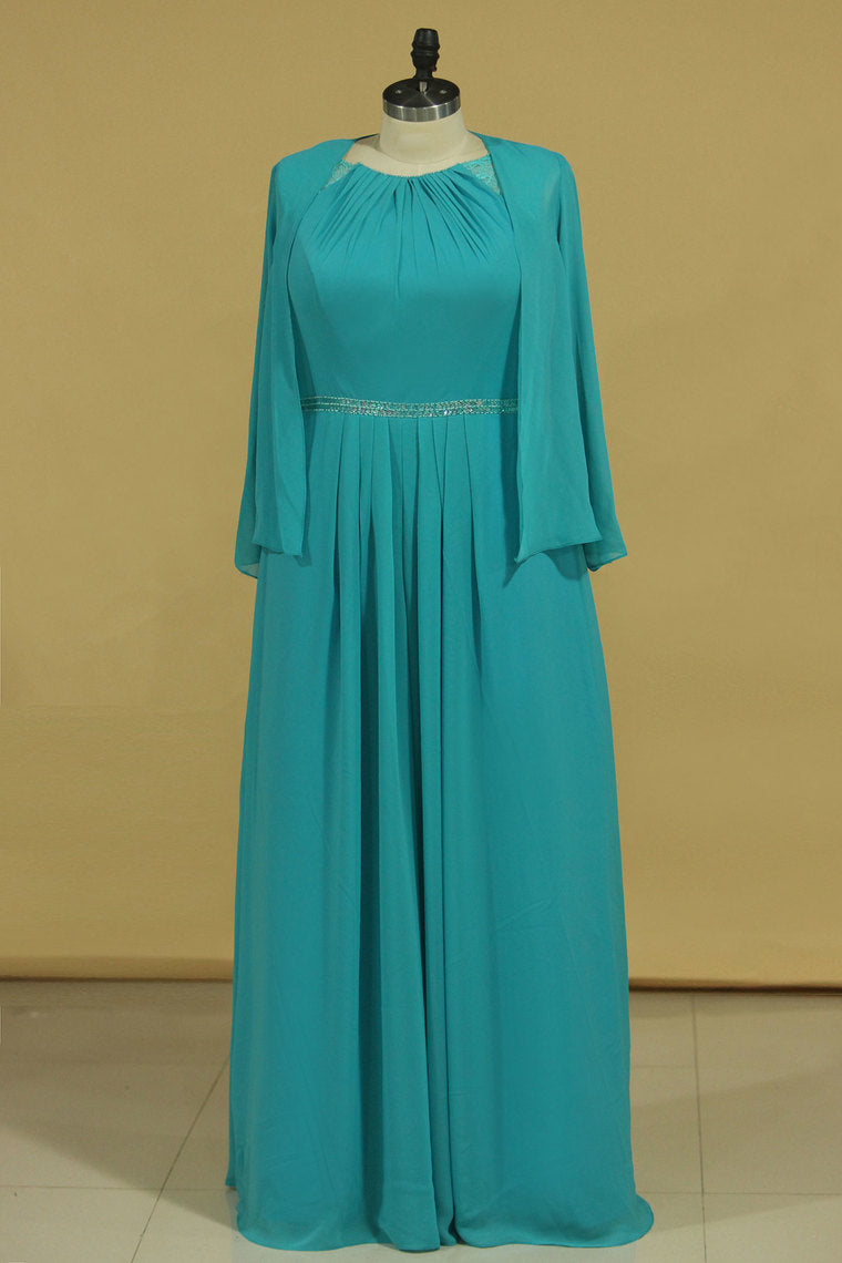 2022 A Line Scoop Beaded Waistline Floor Length Mother Of The Bride Dresses Chiffon & Lace