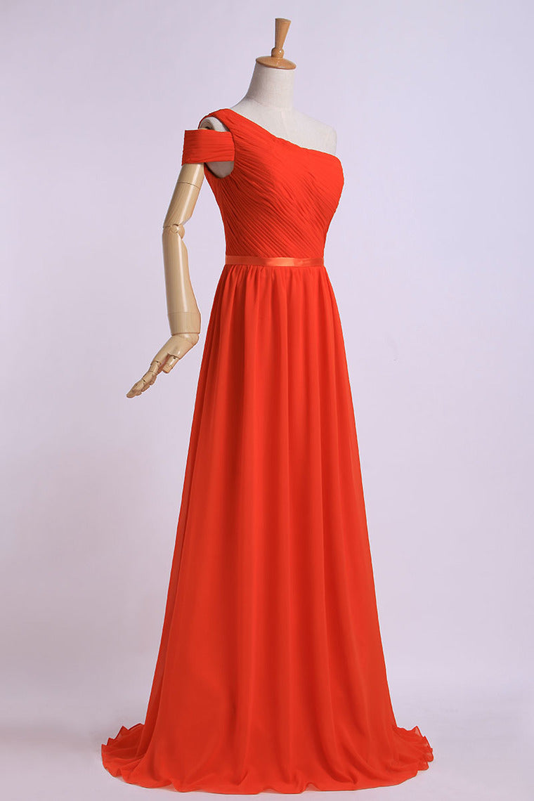 2022 One Shoulder Bridesmaid Dresses A-Line Chiffon Ruched Bodice