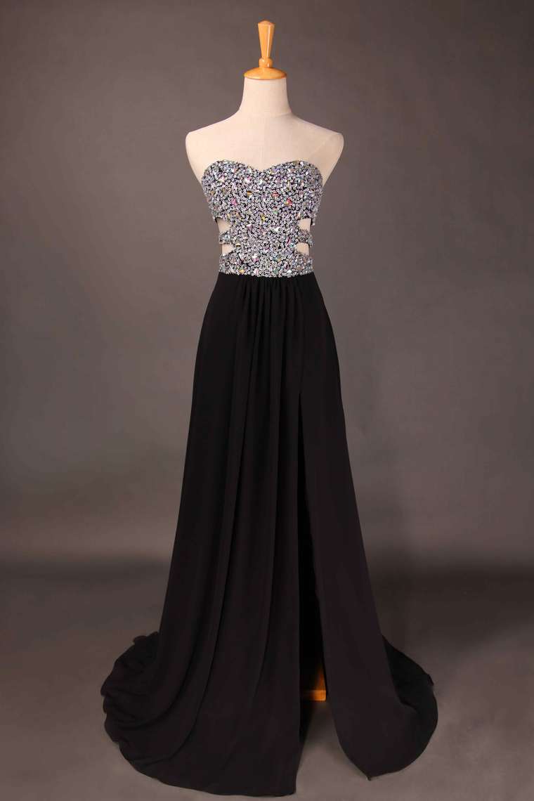 2022 Sweetheart Prom Dresses Beaded Bodice A Line Chiffon