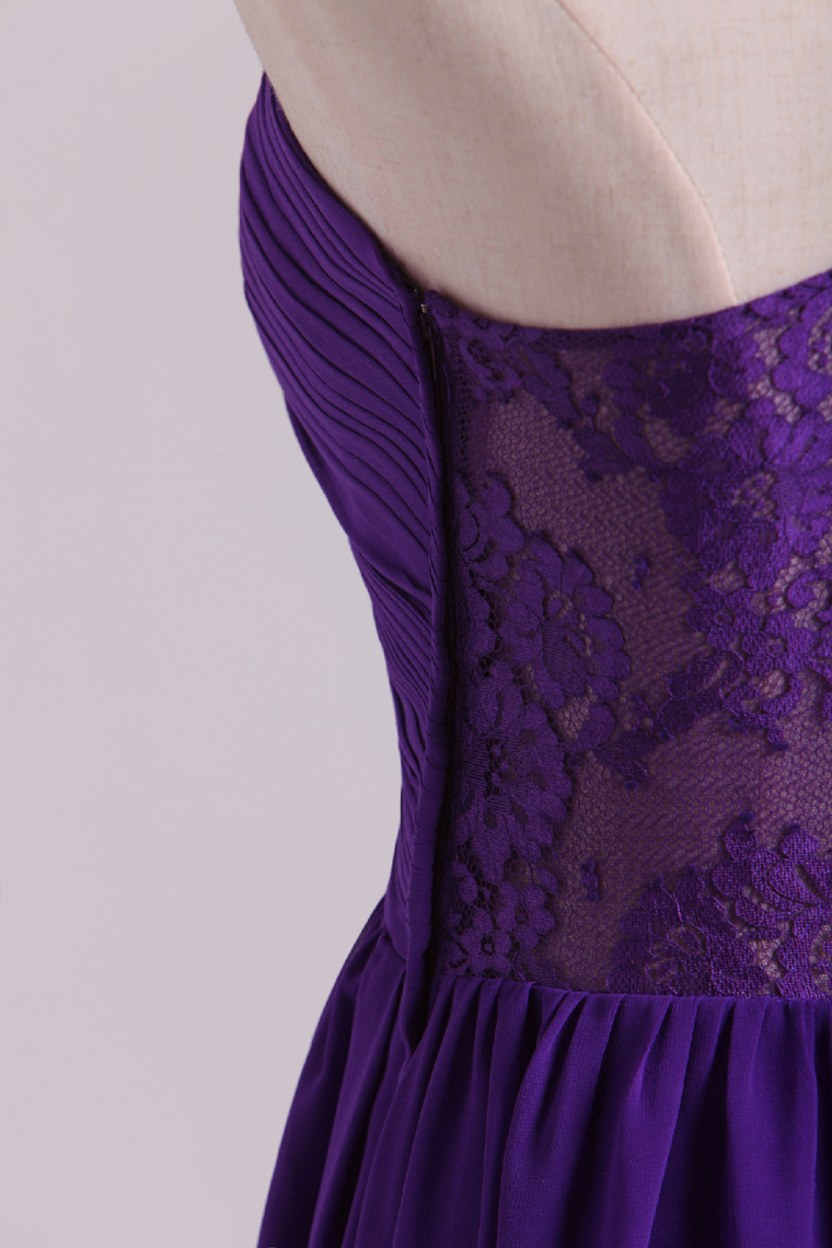 2022 One Shoulder Pleated Bodice Lace Back A Line Evening Dress Full Length Chiffon