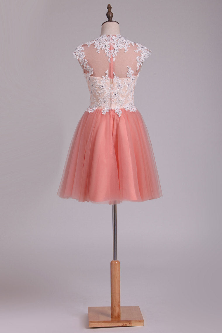 2022 Homecoming Dresses A Line High Neck Tulle With Applique