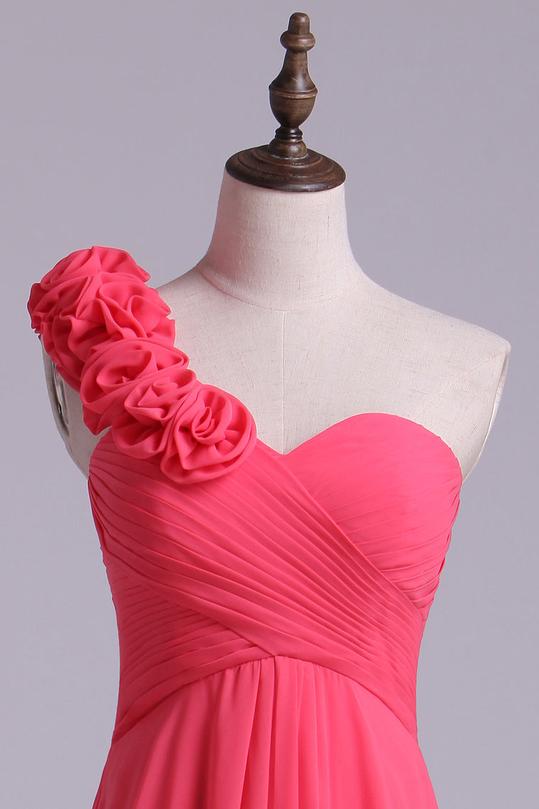 2022 One Shoulder A Line Bridesmaid Dress With Handmade Flowers Chiffon