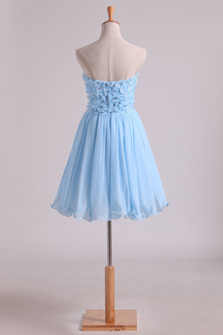 2022 Short/Mini Dresses Empire Waist A Line With Beads&Handmade Flowers