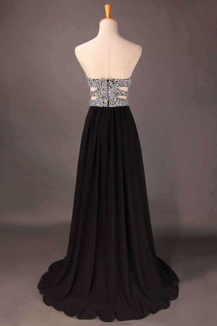 2022 Sweetheart Prom Dresses Beaded Bodice A Line Chiffon