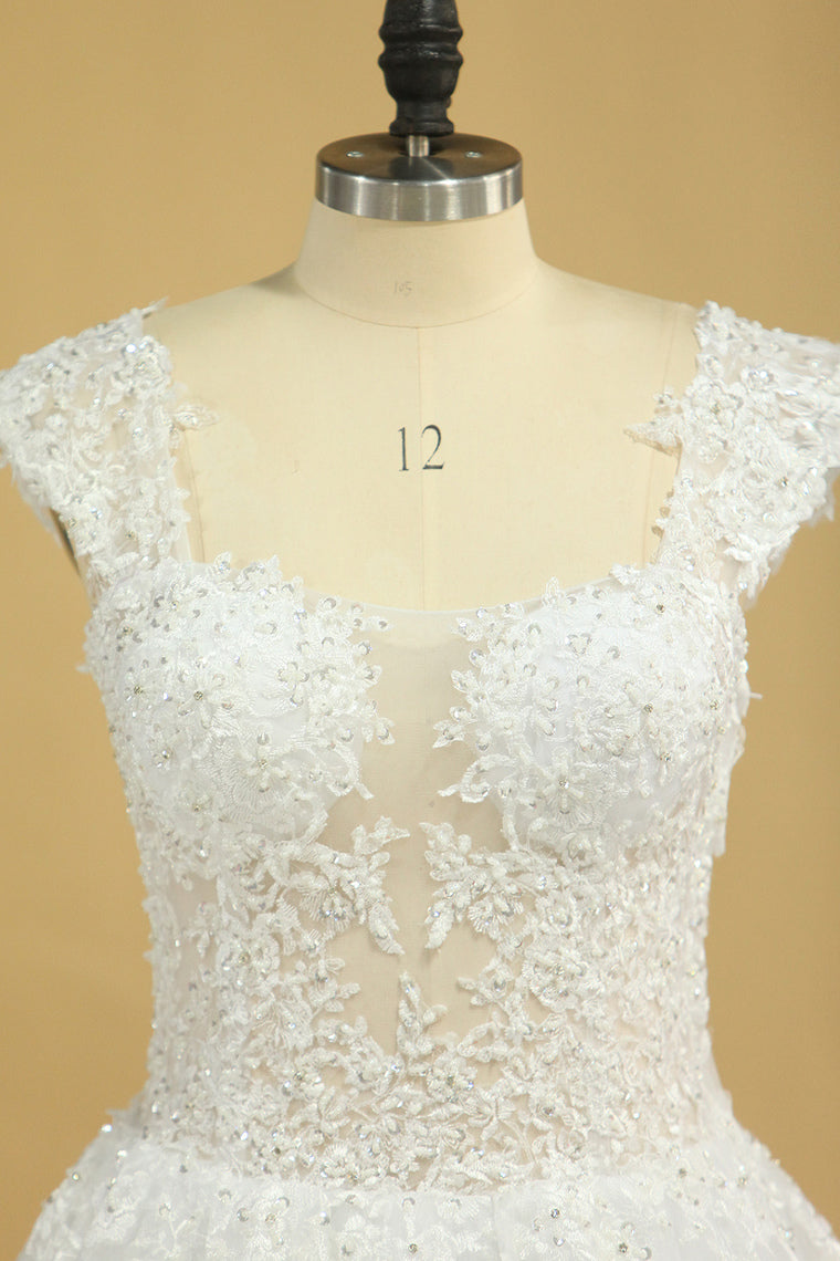 2022 Plus Size Bridal Dresses A-Line Off The Shoulder Tulle Court Train White Zipper Back