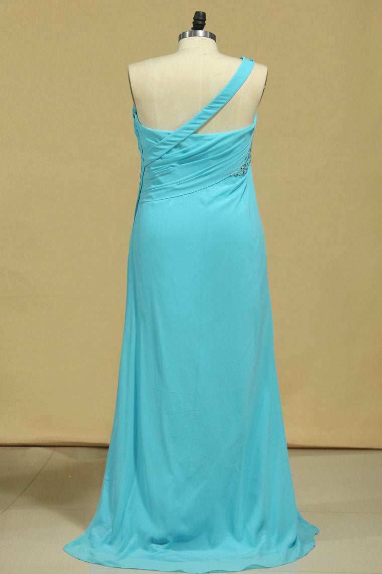 2022 Prom Dresses One Shoulder With Slit And Beads Chiffon