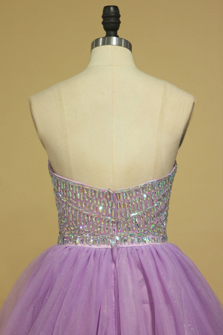 2022 A Line Sweetheart Homecoming Dresses Tulle With Rhinestone Short/Mini