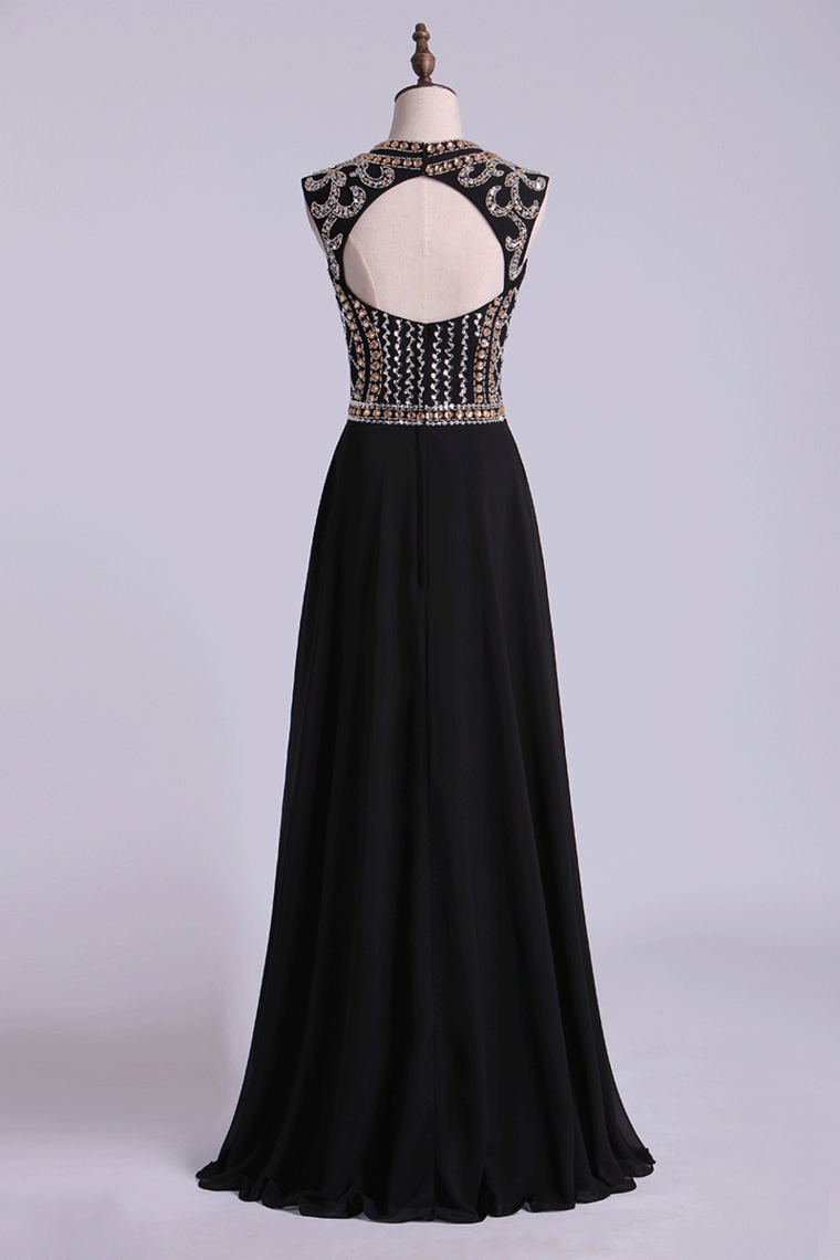 2022 Prom Dresses  A-Line High-Neck Floor-Length Chiffon
