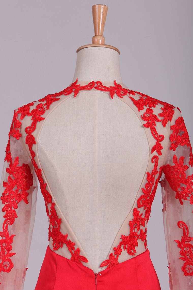 2022 Evening Gown Scoop Long Sleeves Mermaid With Handmade Flower