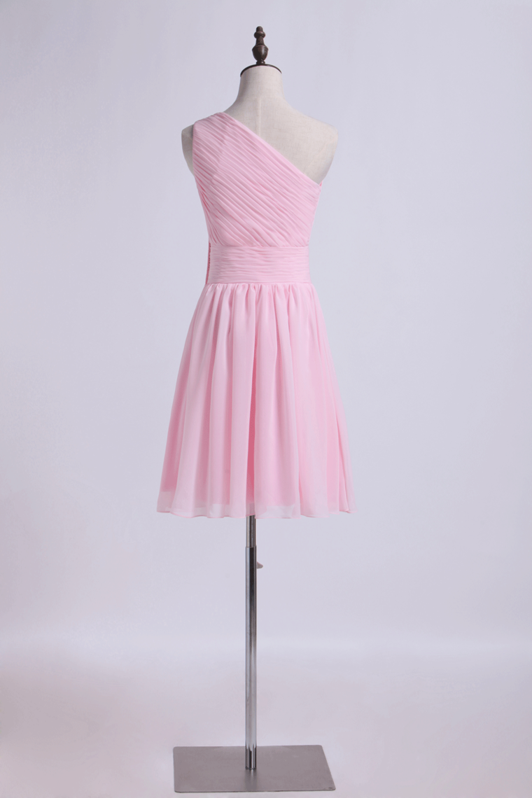 2022 One Shoulder Bridesmaid Dresses A Line Knee Length Chiffon With Ruffle