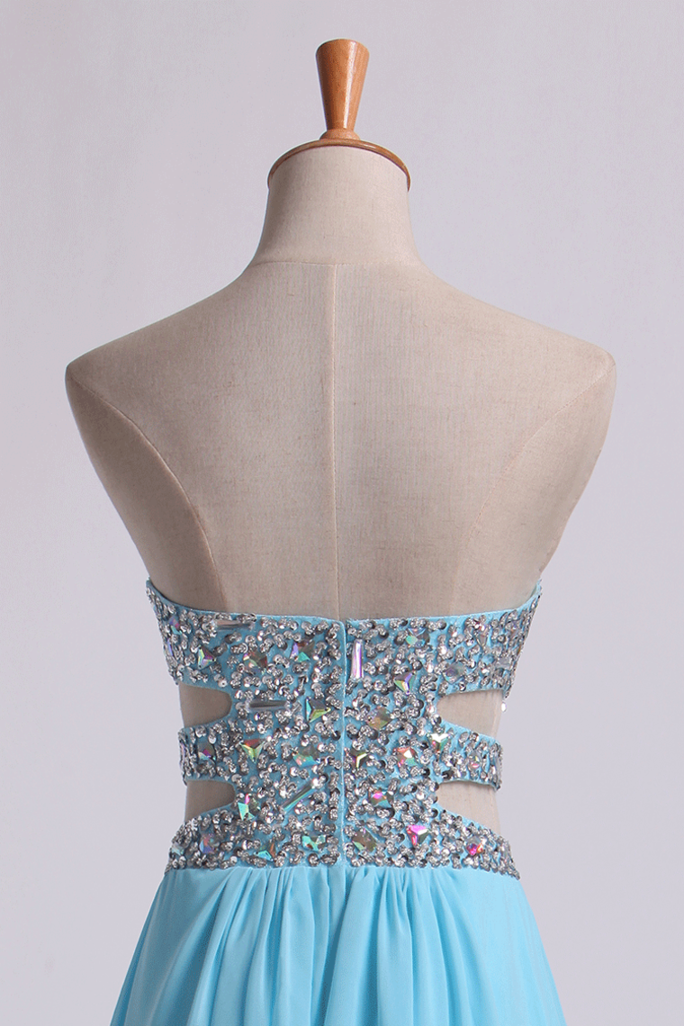 2022 Sweetheart Prom Dresses A-Line Chiffon Floor Length With Beading/Sequins
