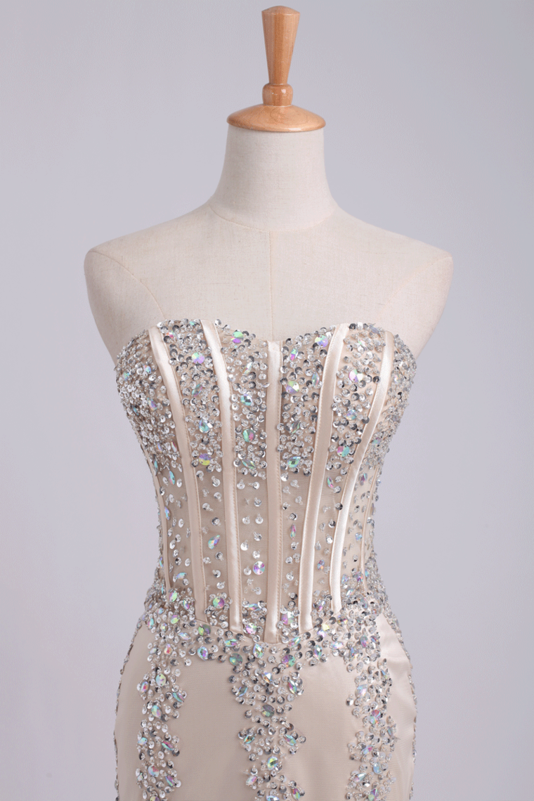 2022 Prom Dress Sweetheart Mermaid Embellished With Beads Tulle Floor Length