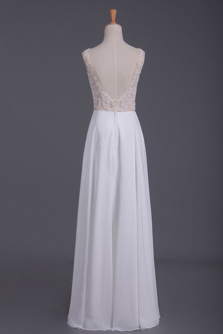 2022 Scoop Beaded Bodice Prom Dresses A Line With Beading White