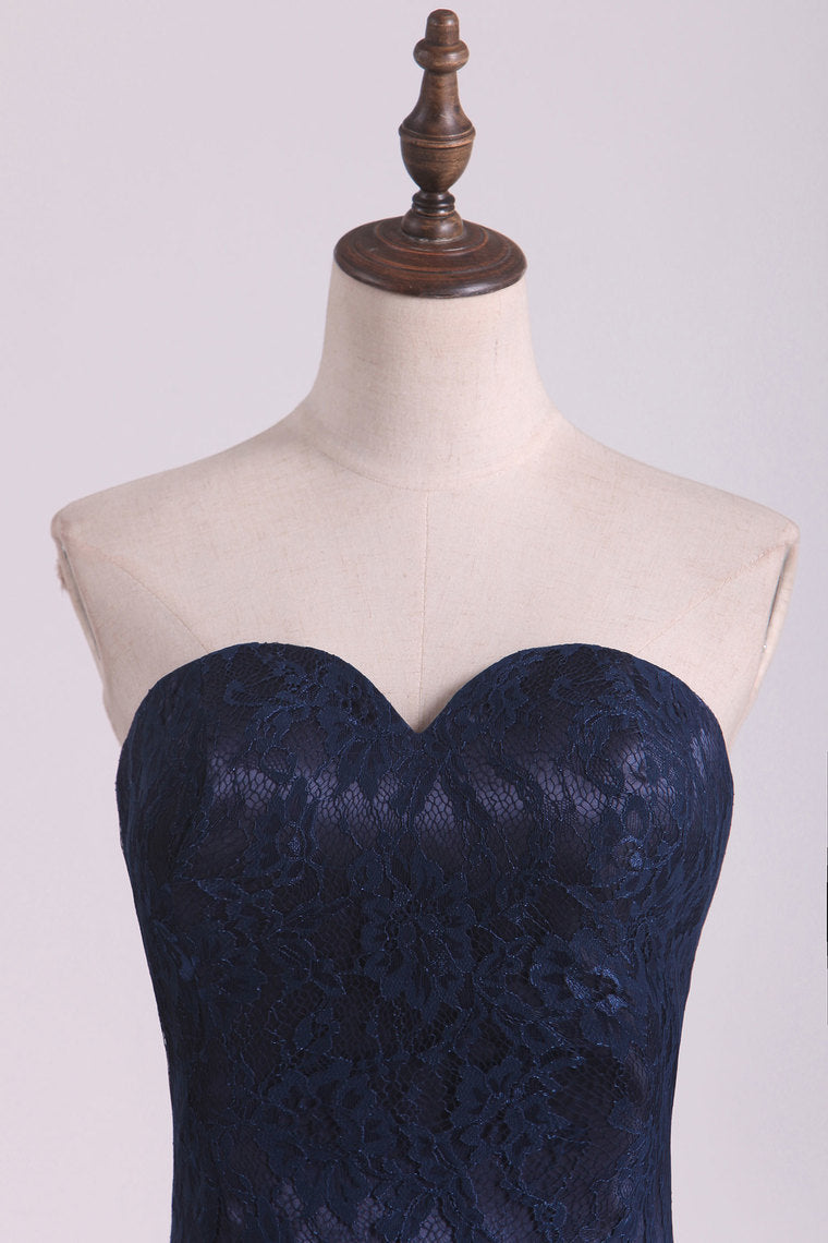 2022 Evening Dresses Sweetheart Dark Navy Lace Sweep Train Mermaid