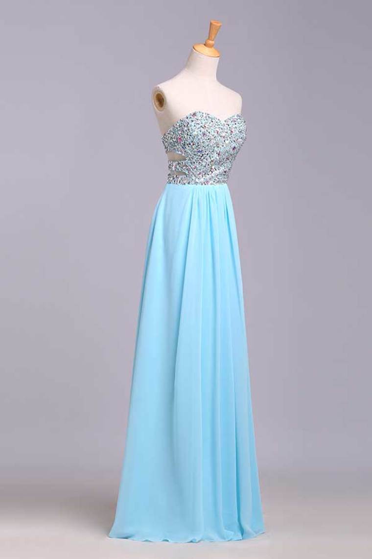 2022 Big Clearance Prom Dresses A-Line Sweetheart Chiffon Floor Length With Beading/Sequins