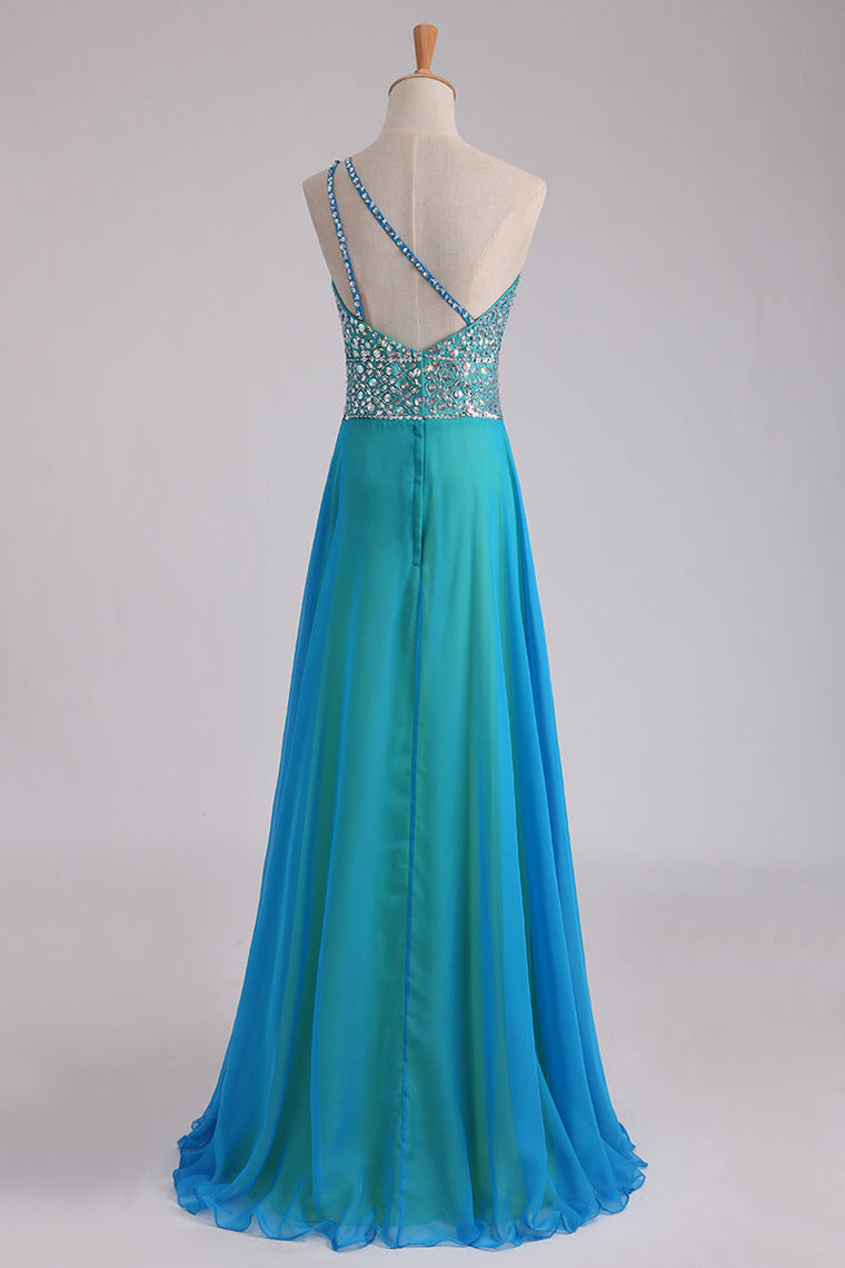 2022 Multi Color Prom Dress One Shoulder Beaded Bodice Backless With A Sexy Slit