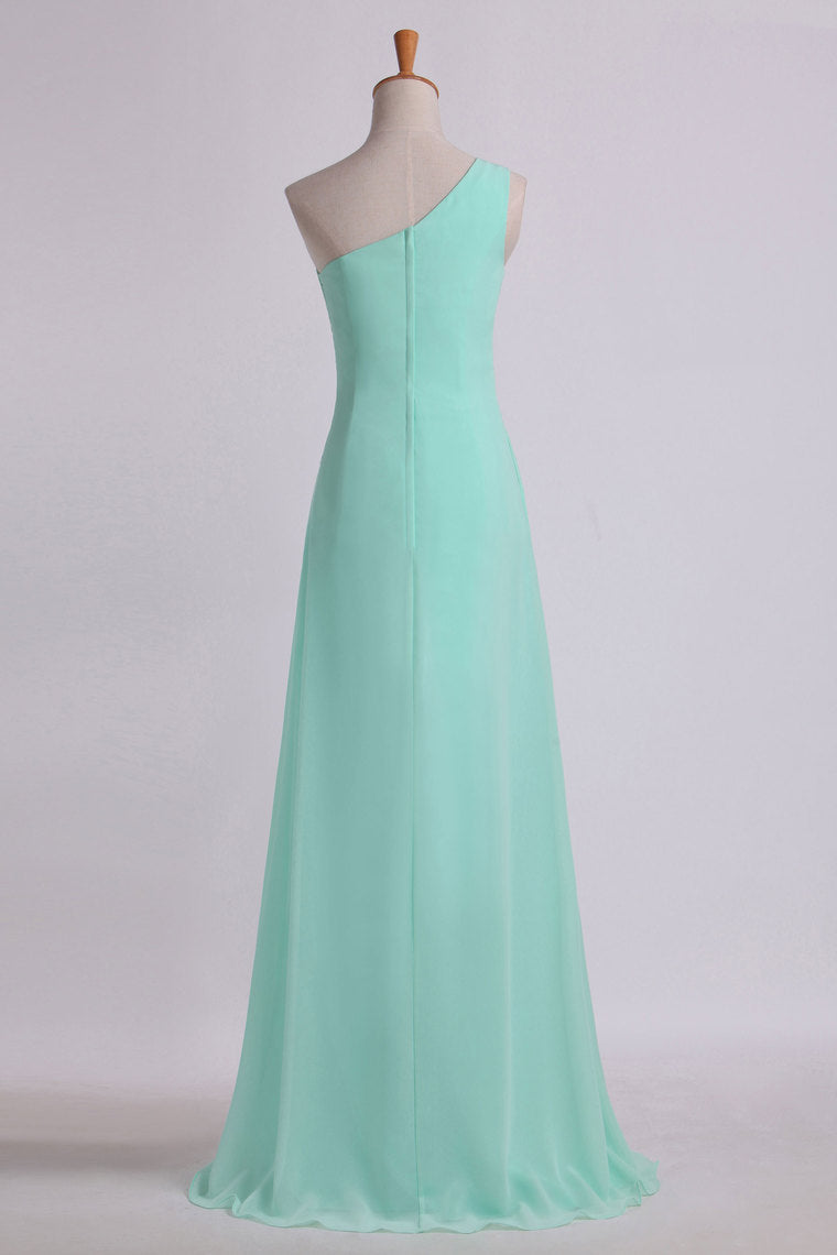 2022 Evening Dresses One Shouder Pleated Bodice Column Chiffon With Beads