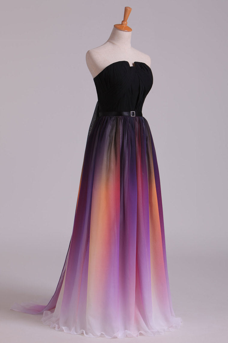 2022 Prom Dresses A Line Sweetheart Sweep/Brush Chiffon Multi Color Ship Today