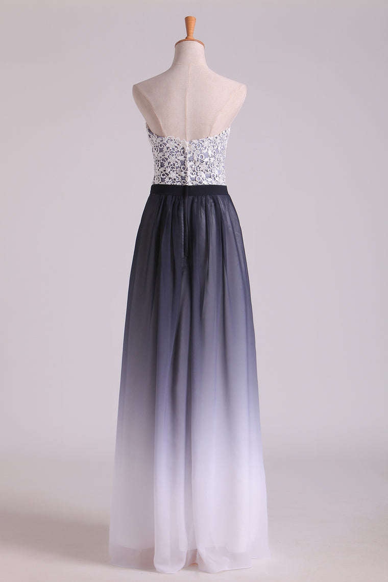 2022 Gradient Color Sweetheart Prom Dresses A Line Chiffon Floor Length With Applique