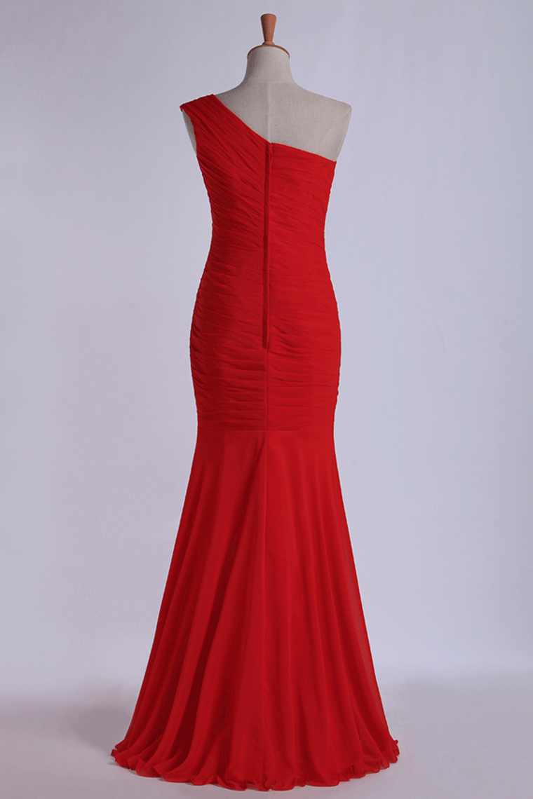 2022 Bridesmaid Dresses One Shoulder Trumpet/Mermaid Chiffon Floor Length