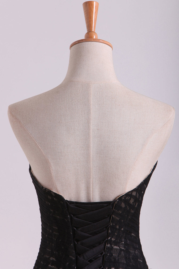 2022 Evening Gown Sweetheart Mermaid Floor Length Corset Black Lace Tulle Illusion