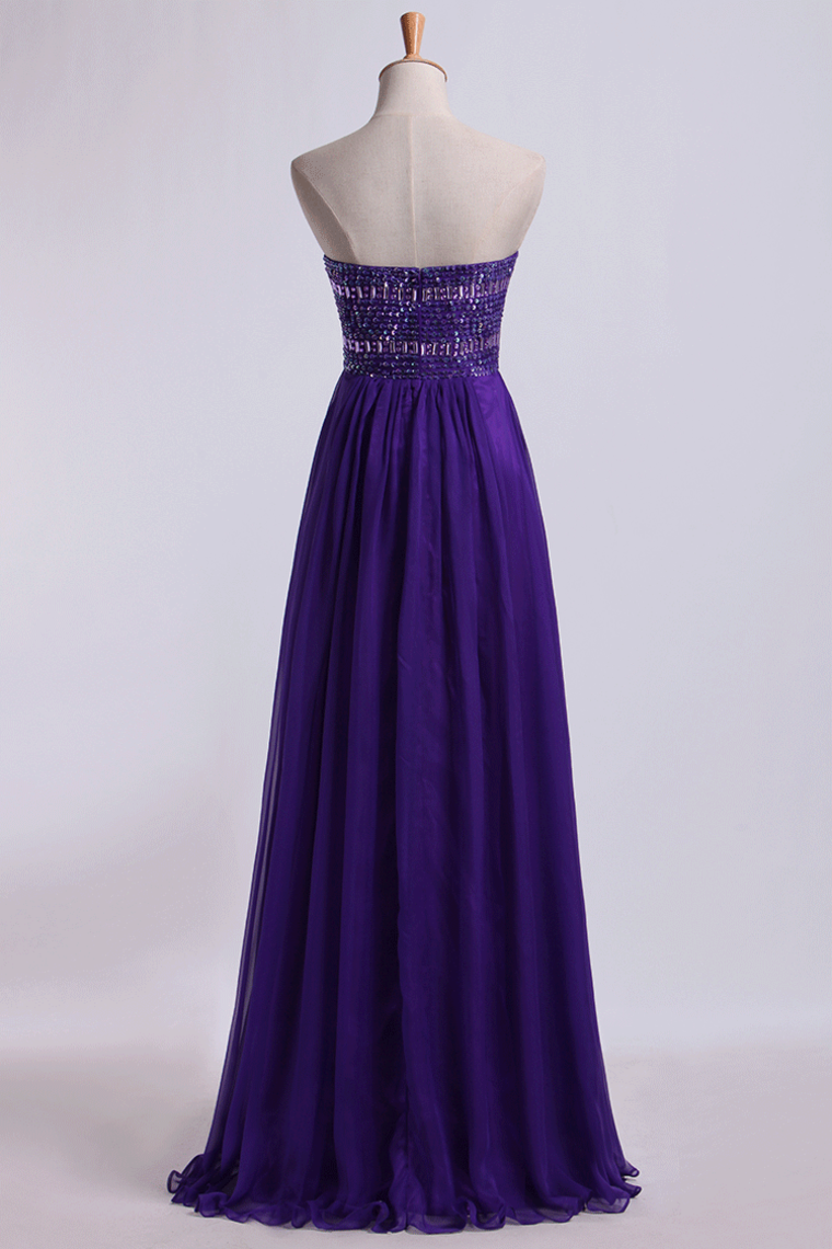 2022 Sweetheart Empire Waist A-Line Prom Dress With Beads Floor-Length Chiffon