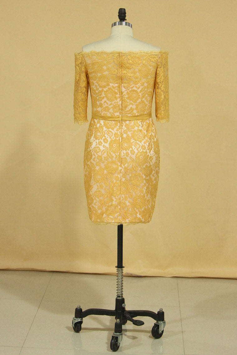 2022 Plus Size Gold Mother Of The Bride Dresses Boat Neck Half Sleeve Lace Sheath