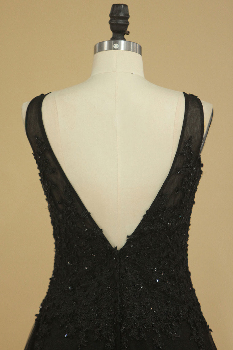 2022 Evening Dresses Bateau Floor Length Tulle With Applique And Beads
