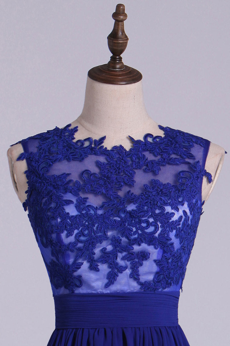 2022 Hot Selling Homecoming Dresses Scoop A-Line Short/Mini Chiffon Dark Royal Blue