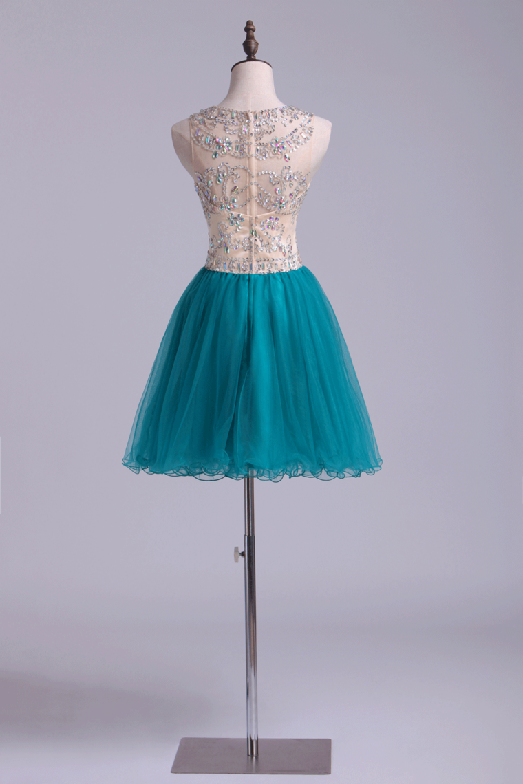 2022 Scoop A Line Tulle Short/Mini Homecoming Dresses Fashion&Cute