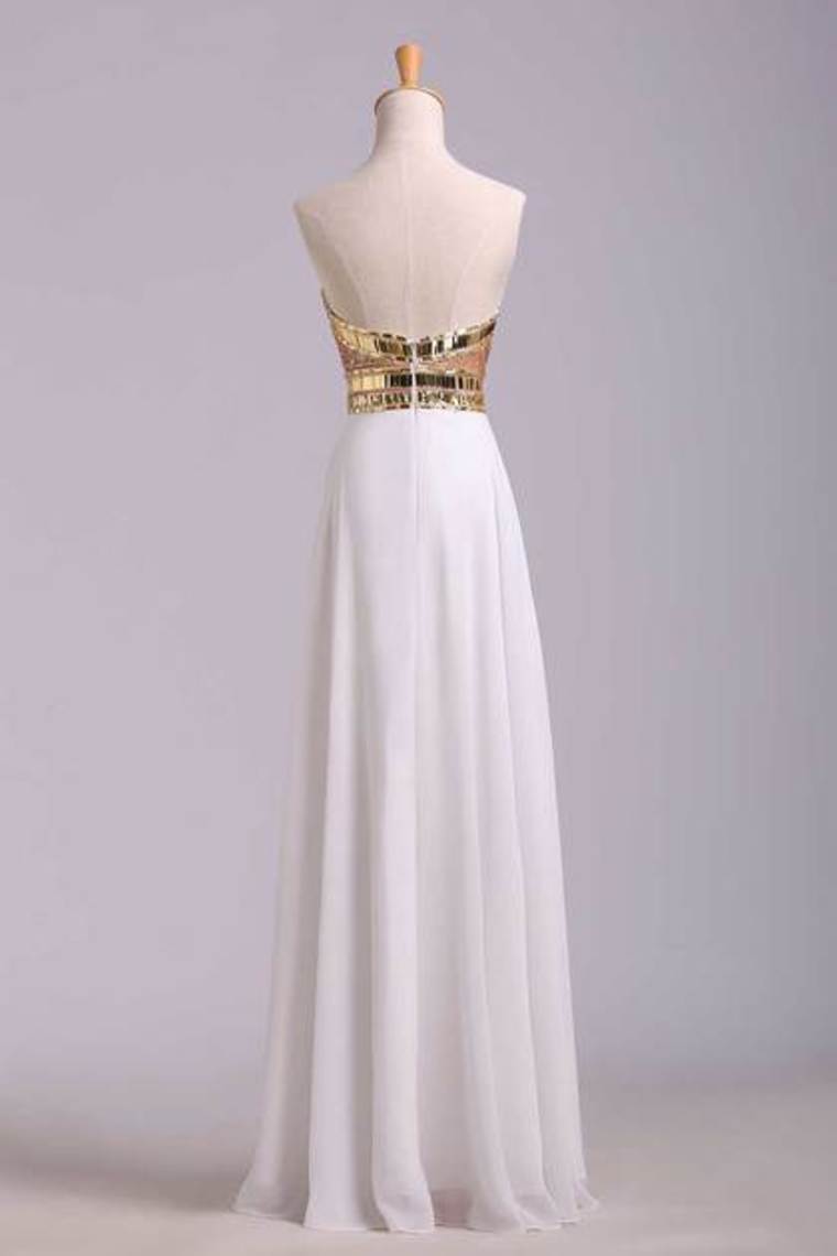 2022 New Arrival Prom Dresses A-Line Sweetheart Floor-Length Beaded Bodice Chiffon