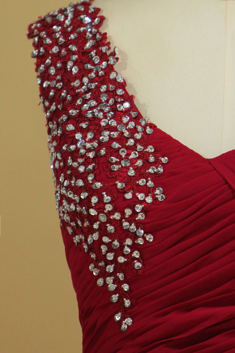 2022 Burgundy/Maroon High Quality Prom Dresses Mermaid Sweetheart One Shoulder Chiffon Ruffled