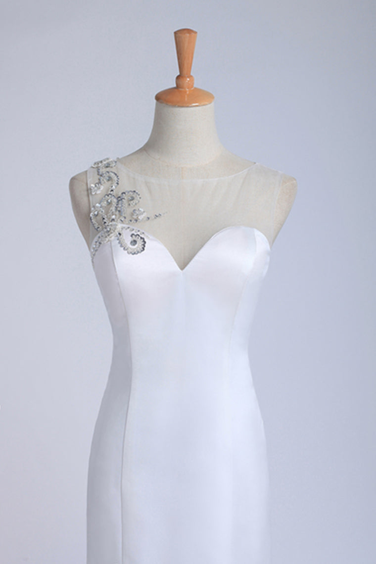 2022 Prom Dresses Mermaid White Satin With Beading