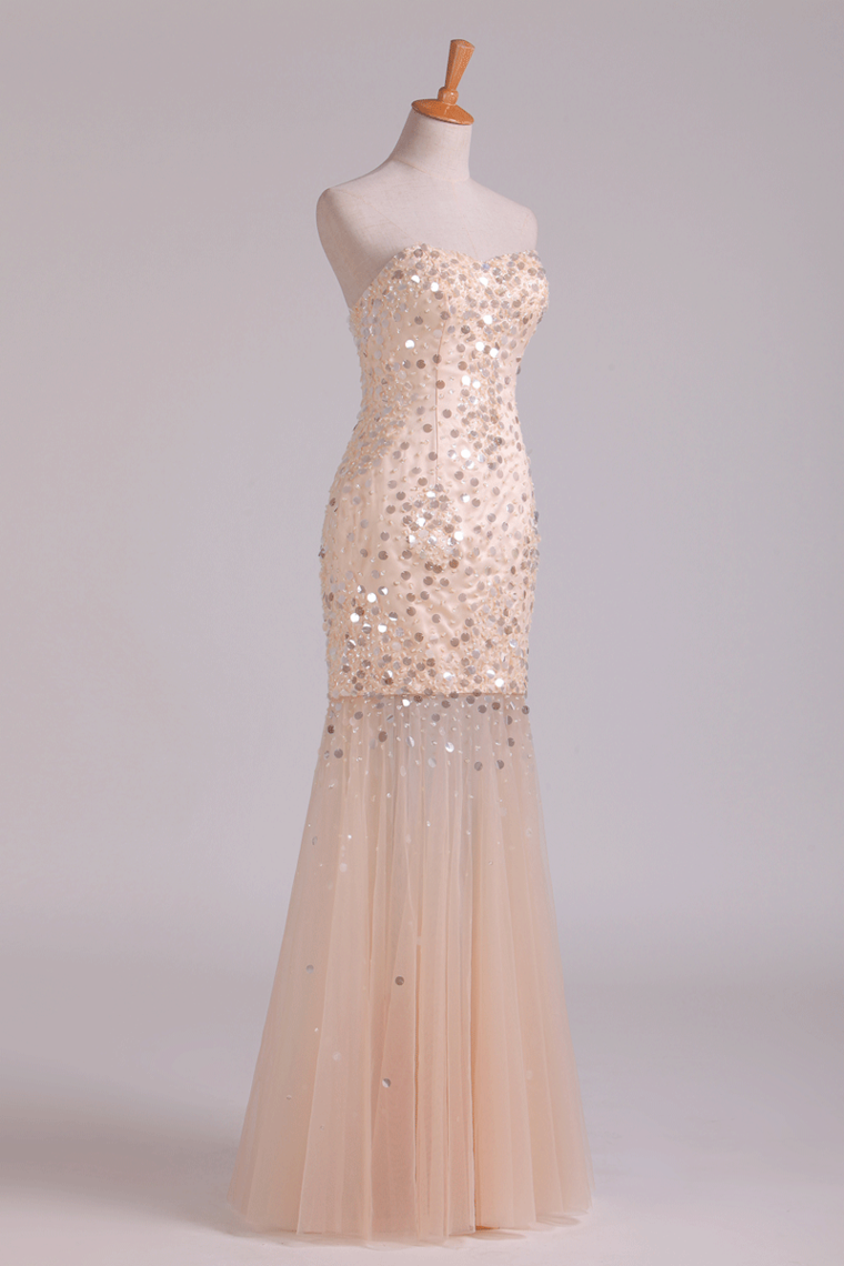 2022 Sweetheart Floor Length Prom Dresses Mermaid Tulle With Beading New