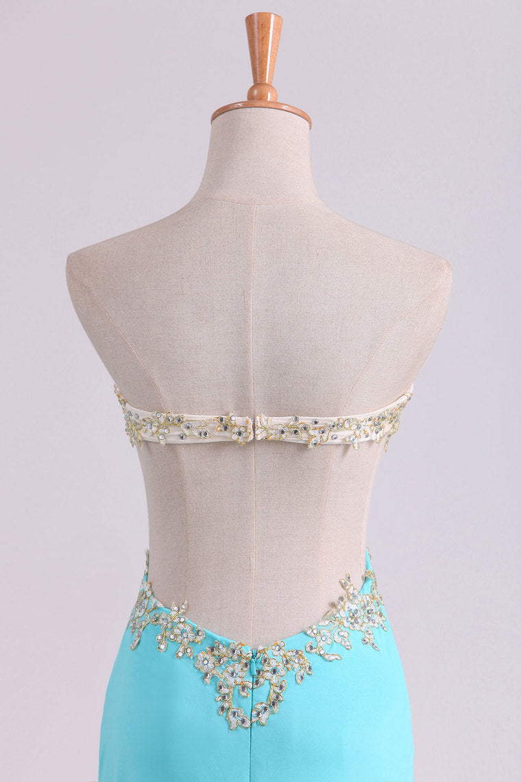 2022 Sexy Prom Dresses Sheath With Slit And Applique Sweep Train Spandex