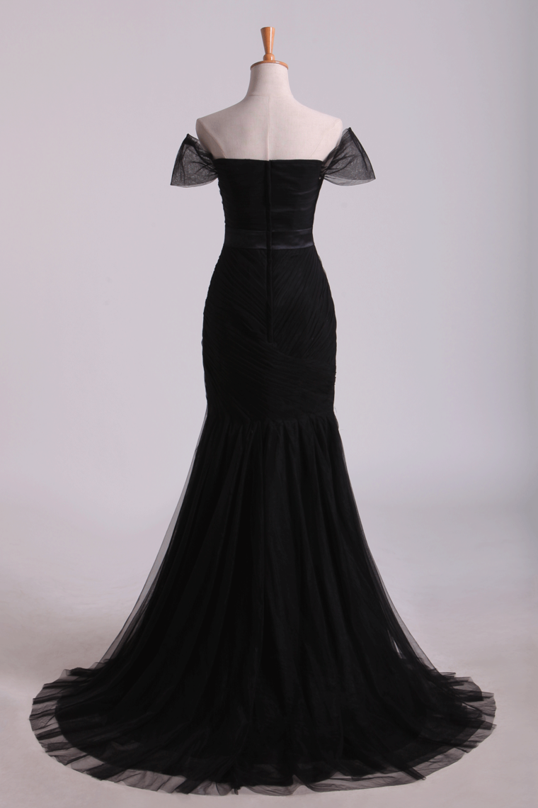 2022 Off The Shoulder Prom Dresses Mermaid Train Floor Length With Beading