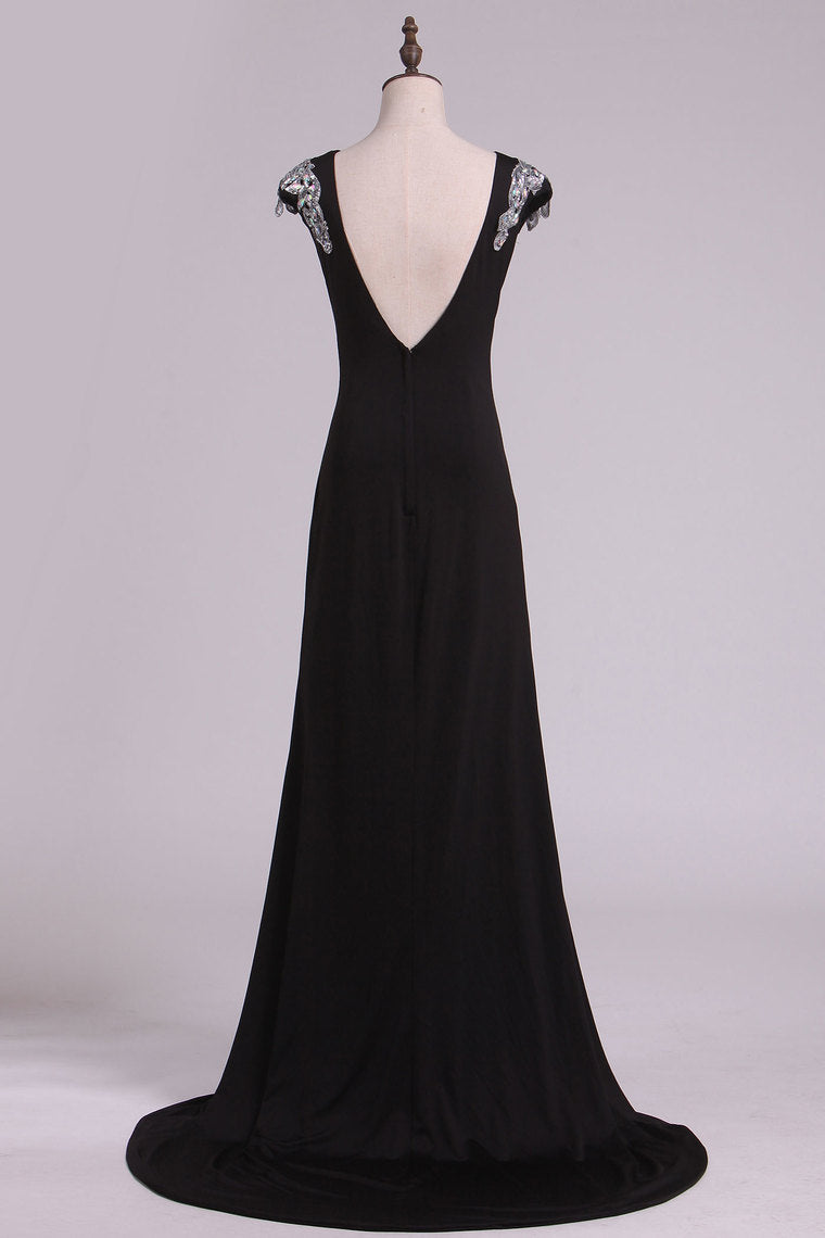 2022 Evening Dresses Bateau Mermaid Spandex With Beads Open Back