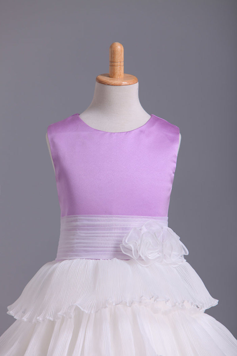 2022 Flower Girl Dresses Ball Gown Scoop Floor Length Organza