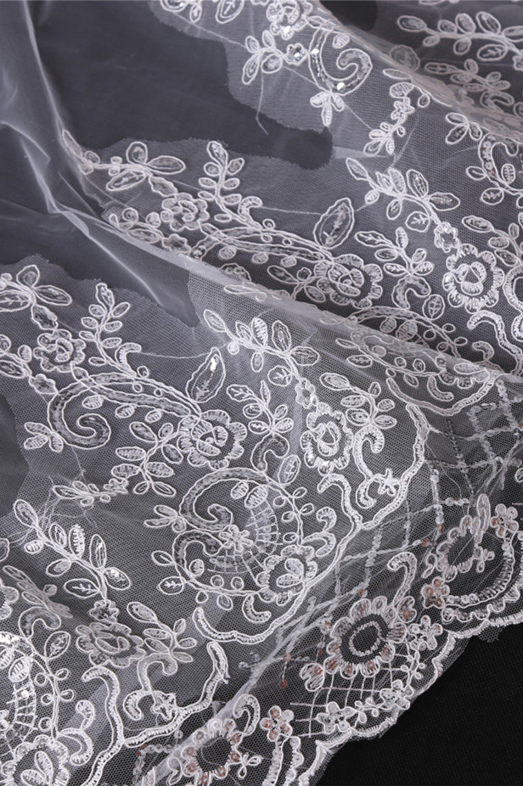 Elegant One-Tier Cathedral Length Bridal Veils With Applique