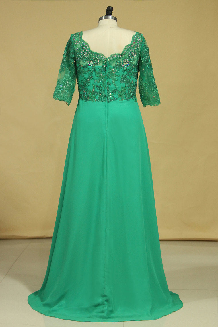 2022 Plus Size V Neck Mother Of The Bride Dresses With Beads & Applique Chiffon Color Hunter